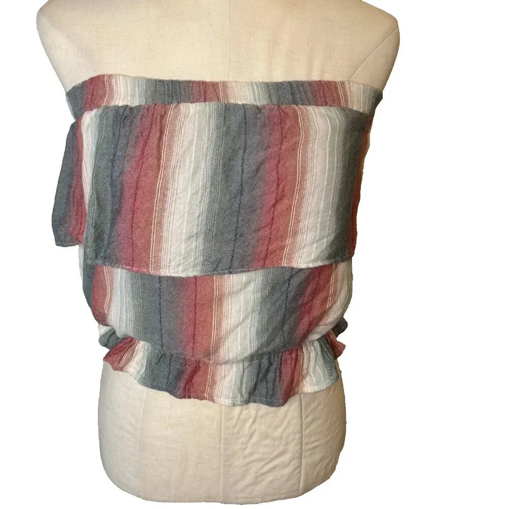American Eagle Women's Multi Color Striped Ruffle Tube Crop Top Size XS #128 - Picture 1 of 6